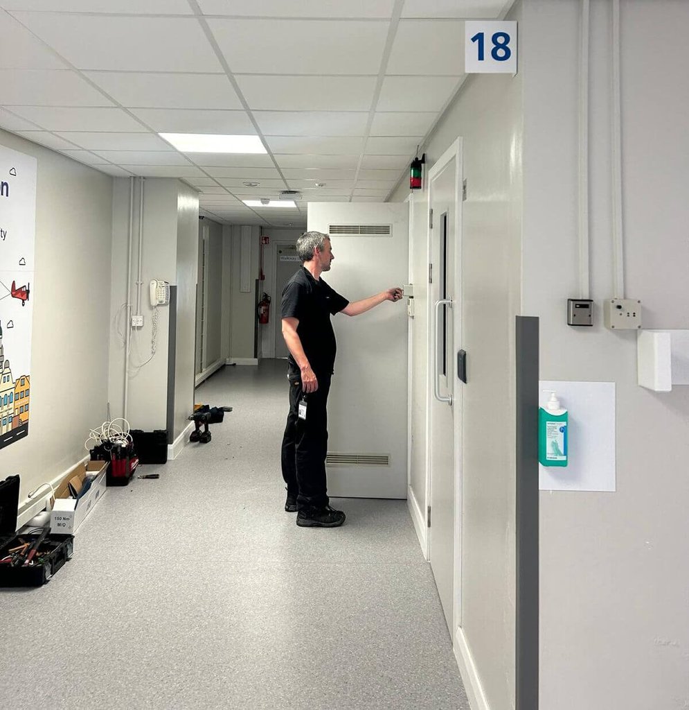 michael testing a newly installed internal door